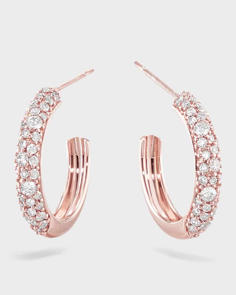 14k Rose Gold Thin Diamond Cluster Hoop Earrings, 15mm